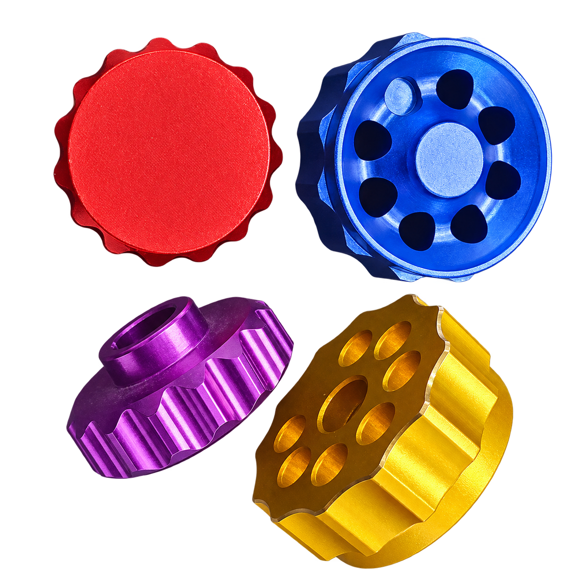 RSR aluminium thumb rotary knobs – mixed colour set of four